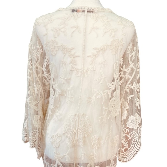 Origami by Vivian Lace Bohemian Long Kimono Duster Coverup Off White (Size F) - Picture 5 of 12